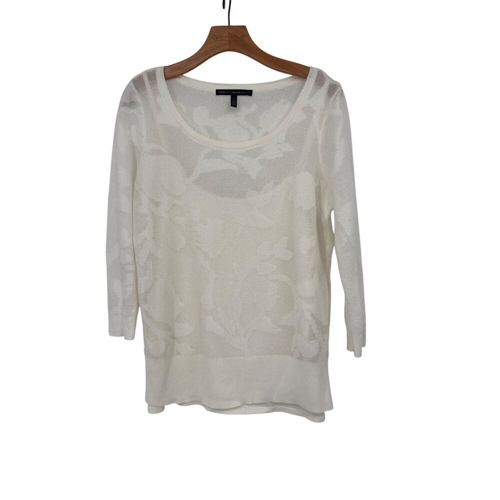 White House Black Market Womens Floral Sheer Knit Sweater cami Ivory size large